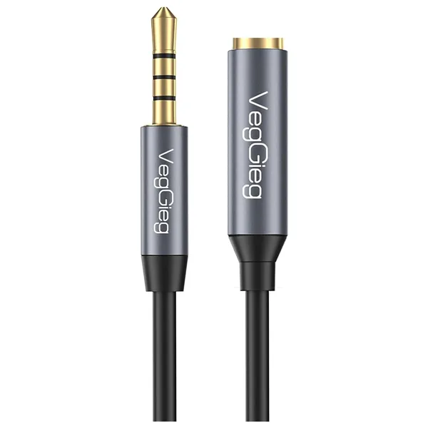 Veggieg 3.5mm Trss Aux Kulaklık Mikrofon Ses Uzatma Kablosu 1 Metre