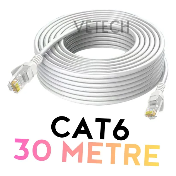 Vetech CAT6 30mt Lan Ethernet Kablosu Fabrikasyon Internet Ağ Kablo