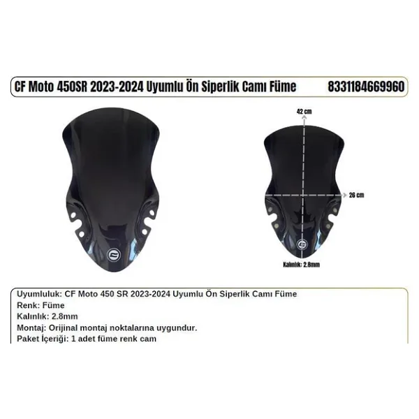 Cf Moto 450Sr Siyah (2023-24) Siperlik Camı