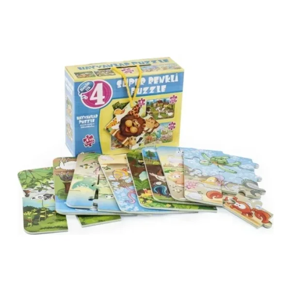 DıyToy Süper Renkli 4'lü Puzzle - Hayvanlar / 8+12+16+24 Parça Puzzle