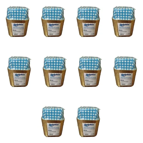 Dolphin Muffin Kare Kağıt Mavi Puantiyeli Altın Cupcake Kek Kalıbı Kapsülü Kabı - 25 Adetlik 10 Paket