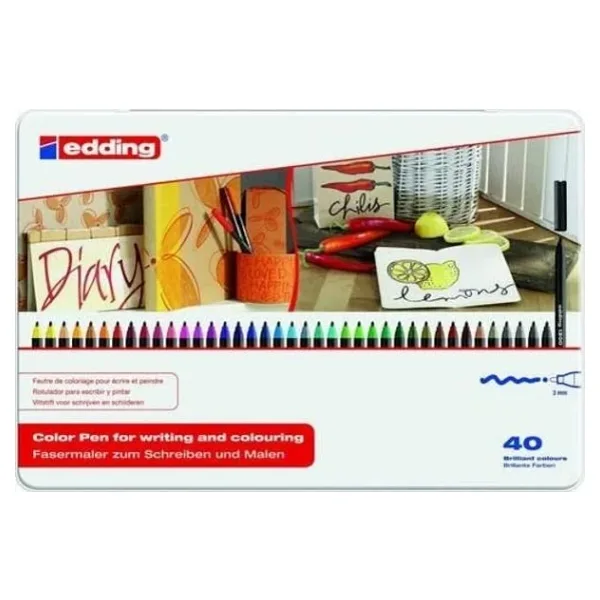 Edding 1300 Metal Kutu 40'lı Keçeli Kalem Seti