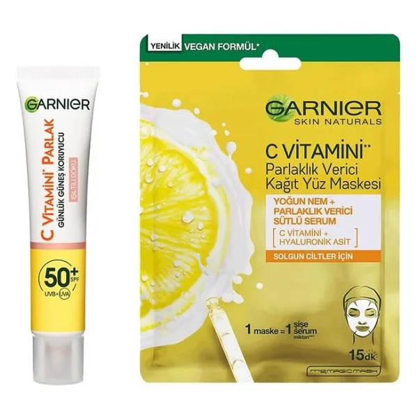 Garnier C Vitamini Parlak Günlük Uv Korumalı Güneş Yüz Kremi Spf50 Işıltılı Doku 40ml C Vitamini Parlaklık Verici Kağıt Yüz Maskesi Cilt Bakım Seti