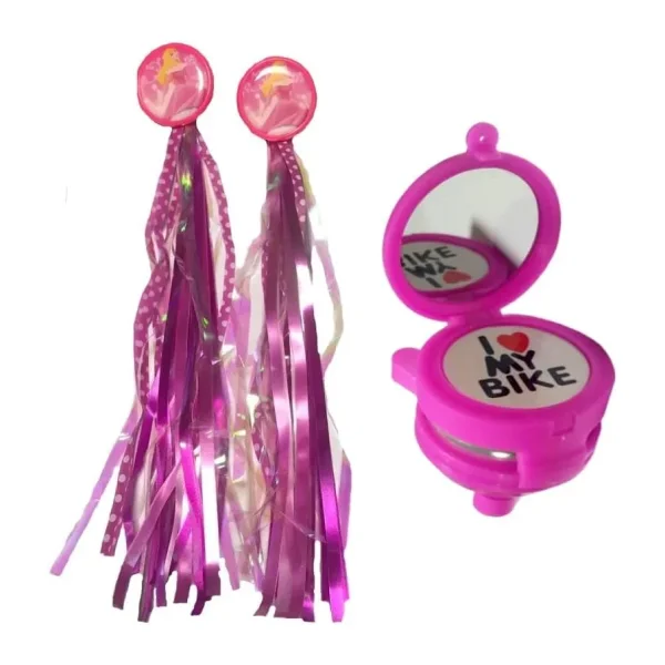 HSGL BİSİKLET KARTLI PÜSKÜL PEMBE AYNALI ZİL SET