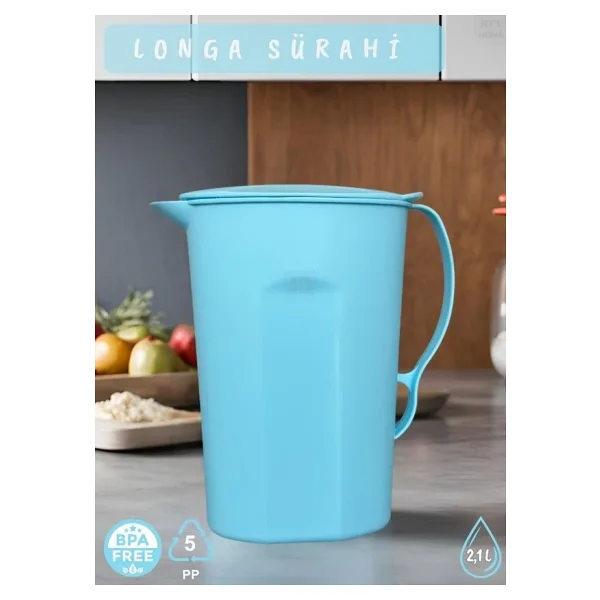 Longa Sürahi PP-5 Kokusuz Sürahi Açık Mavi Sürahi Bpa Free 2,1 L