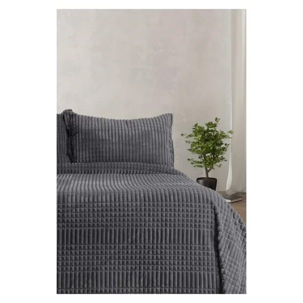 Merinos Modern Line 3 Parça Battaniye Seti - Antrasit - 220 x 240 cm