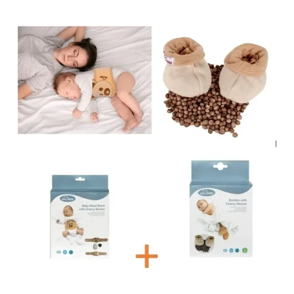 Mommyslab Sevi Gaz Giderici Kiraz Çekirdekli Patik+gaz Giderici Kiraz Çekirdekli Bebek Bel Bandı Set