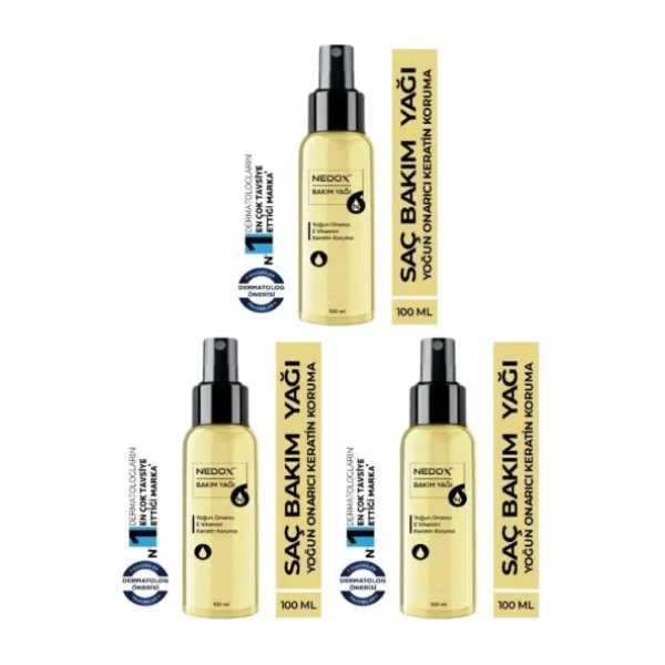 NEDOX 3 Adet Keratin Özlü Onarıcı E Vitaminli Saç Bakım Yağı 100 ml