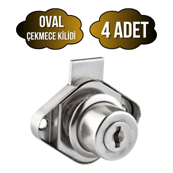 Oval Çekmece Kilidi Anahtarlı Dolap Mobilya Kilidi(Oval) - Krom - OVAL - 4 ADET