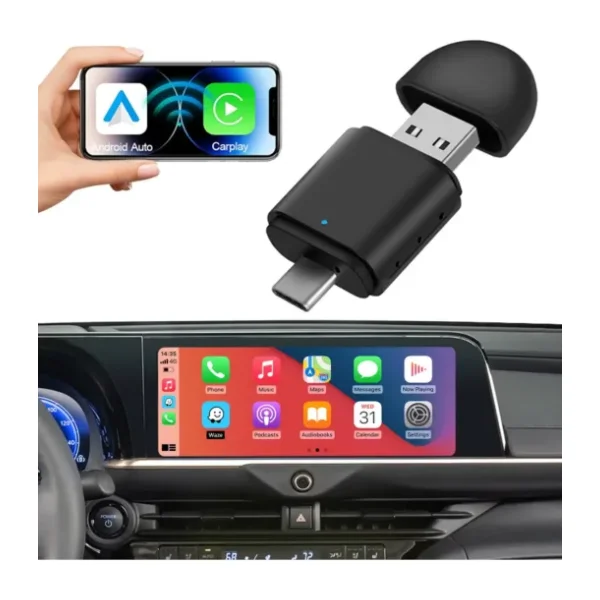 RADOON Yeni Tasarım Mini Kablosuz İOS ANDROİD Uyumlu Carplay Usb ve Type-c 2in1 Araç Multimedya Adaptörü