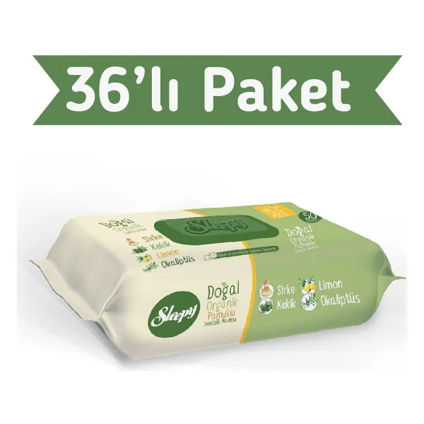 Sleepy Doğal Organik Pamuklu 50 Yaprak 36'lı Paket Islak Mendil