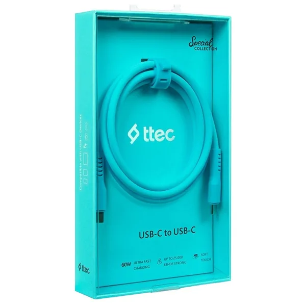 Ttec 2DK59NM 1.2 m Mavi Type-C to Type-C Hızlı Şarj Kablosu