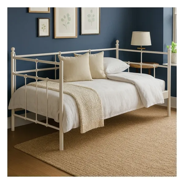 Unimet Lalas Daybed Tek Kişilik Sedir Metal Karyola 90x200 Beyaz (AHŞAP LATALI)