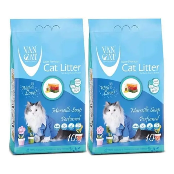 Vancat Marsilya Sabunu Kokulu 10 kg/11.8 lt 2'li İnce Taneli Bentonit Kedi Kumu
