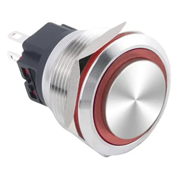 WD25B-G1-E 25mm Çıkık Yaylı Işıklı Metal Buton - Kırmızı