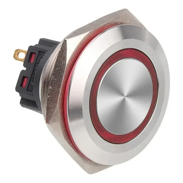 WD30B-P1Z-E 30mm Düz Anahtarlı Işıklı Metal Buton - Kırmızı