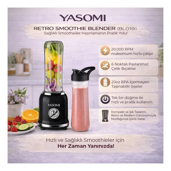 Yasomi Bl019 Retro 300 W Siyah Smoothie Blender