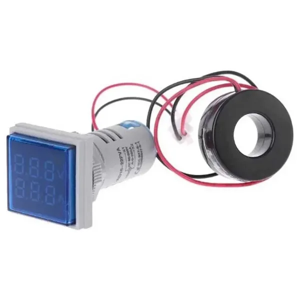 22mm Dijital Voltmetre-Ampermetre AC 20-500V 0-100A Mavi