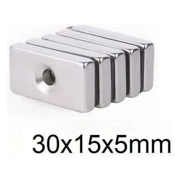 30X15x5-5mm Havşa Delikli Neodyum Güçlü Mıknatıs - Neodim Magnet