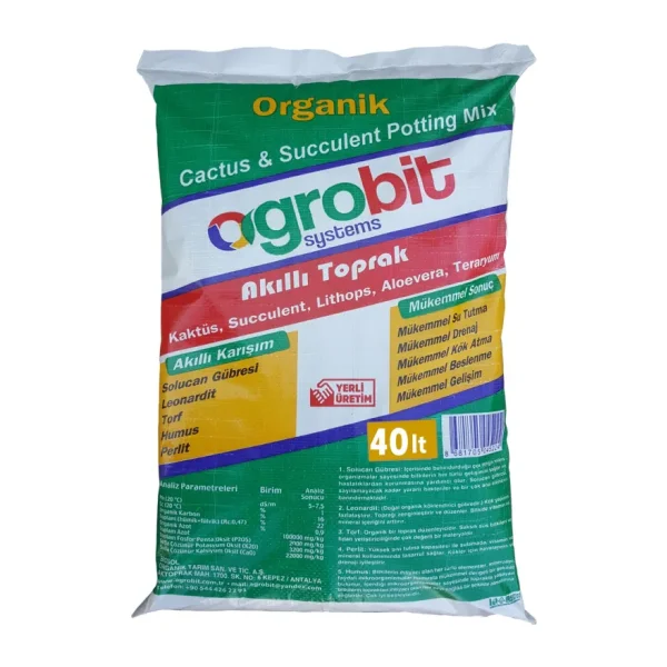 Agrobit Akıllı Toprak 40lt Kaktüs Aloevera Lithops ve Succulent Toprağı Zengin Karışım
