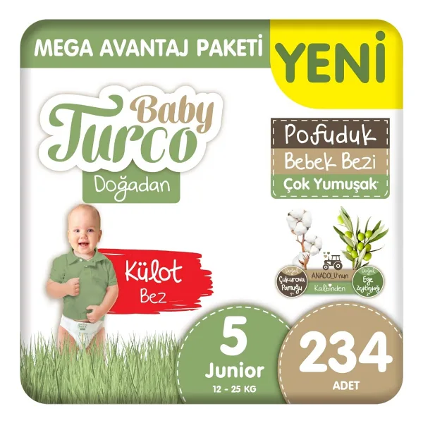 Baby Turco Doğadan Pofuduk 5 Numara Junior 78'li 3 Adet Külot Bez