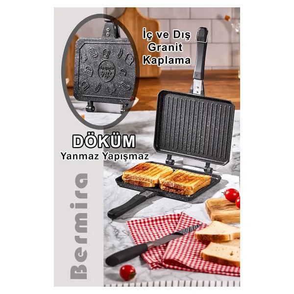 BERMİRA Home Collection Granit Döküm Ocak Üstü El Tost Makinesi