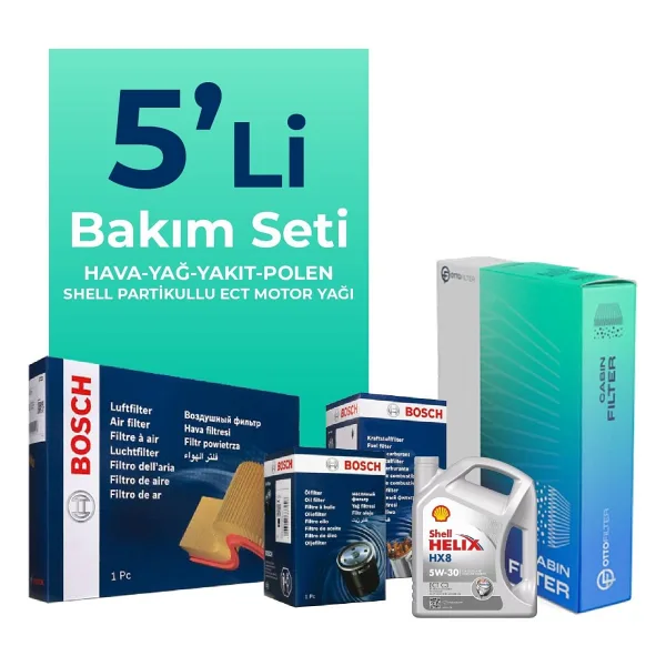 Bosch Ford Courier 1.5 Dizel Filtre Bakım Seti Shell Motor Yağlı (2014-2019) 5 Li