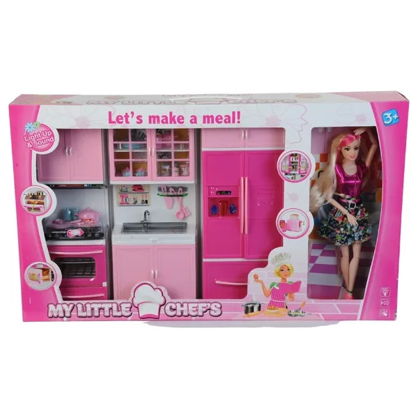 Çebi Toys Bebekli Mutfak Seti Fırın, Musluk ,dolap - Pembe