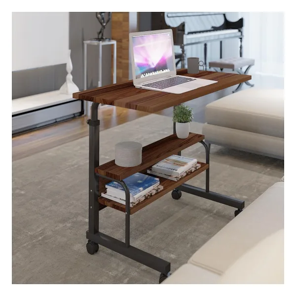 Dehalimited 80X40 Yükseklik Ayarlı Raflı Kilitli Tekerlekli Taşınabilir Laptop Sehpası ve Çalışma Masası - 80 x 40 cm - Ceviz