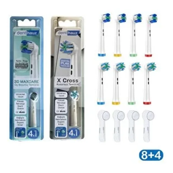 Denthauz Süper Set 3D Maxcare + x Cross Oral-B Uyumlu Diş Fırçası Başlıkları + Fırça Koruma Kapağı