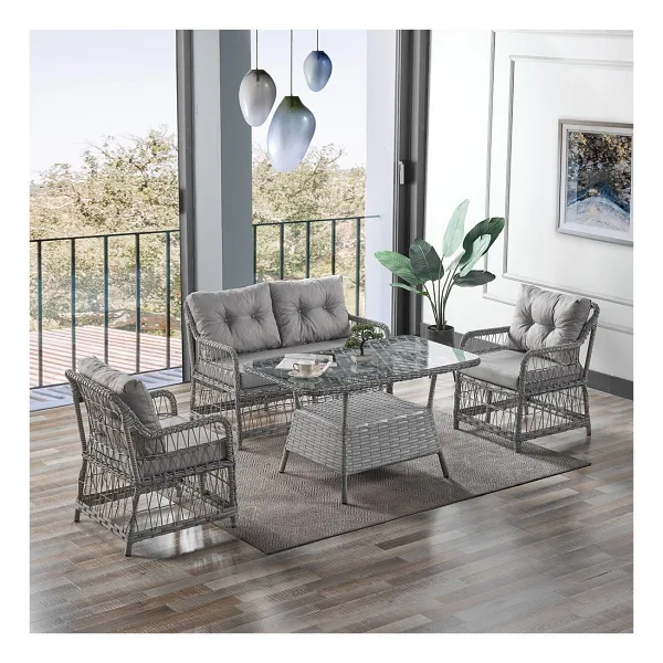 Evdemo Breda 2+1+1 Cam Masalı Rattan Bahçe Balkon Takımı
