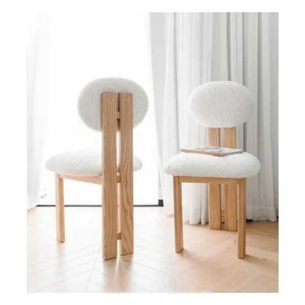Gazzini Furniture Coco Iskandinav Still Beyaz Teddy Kumaş Natural Ahşap Bohem Sandalye - Natural - Beyaz