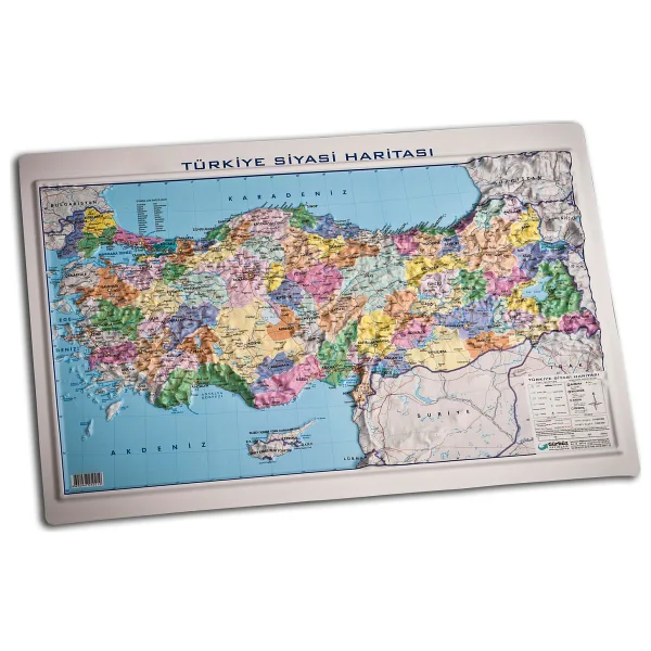 Gürbüz Yayınları Kabartma Türkiye Siyasi Haritası 35 x 50 cm Renkli Detaylarla