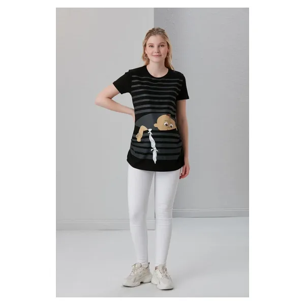 IŞŞIL 4505-Kurnaz Kaçış Viskon Hamile Kısa Kol T-Shirt