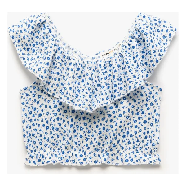 Koton Fırfır Detaylı Kolsuz Çiçekli Crop Bluz - Beyaz - 6 - 7 Yaş
