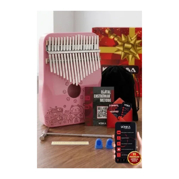 Midex KLX-350 Ağaç 17 Tuşlu Pembe Kalimba Set