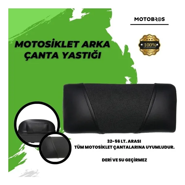 Motobros Motosiklet Çanta Sırt Dayama Yastığı Siyah Deri Arka Çanta Yastığı (UNİVERSAL) Ultra Konfor