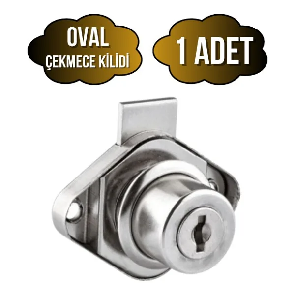 Oval Çekmece Kilidi Anahtarlı Dolap Mobilya Kilidi(Oval) - Krom - OVAL - 1 ADET
