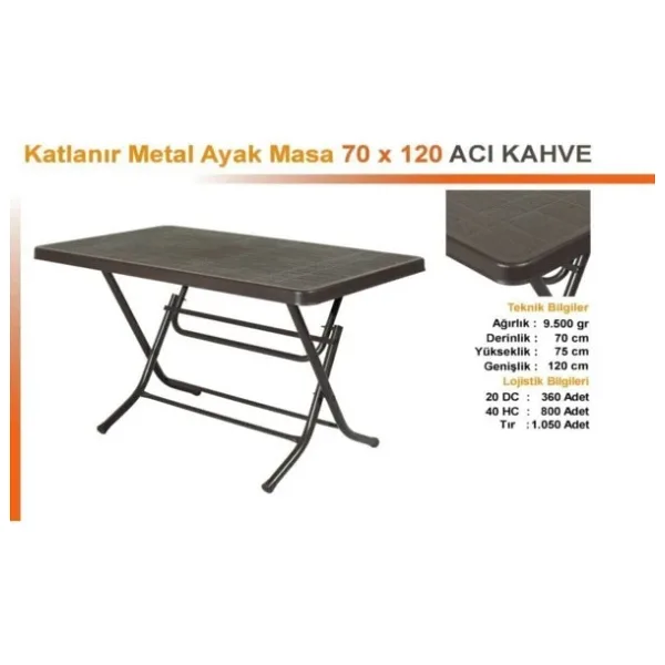 Özel Yapım Kaliteli Plastik Katlanır Masa - Bahçe Ve Balkonlarda Kolay Kullanım 70x120 Ölçülerinde Masa