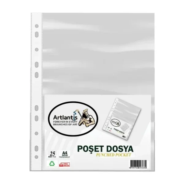 Poşet Dosya 25 Li A-4 Şeffaf Föy Dosya 1 Paket Artlantis Ofis Okul Kenarı Delikli Poşet Dosya 1 Paket