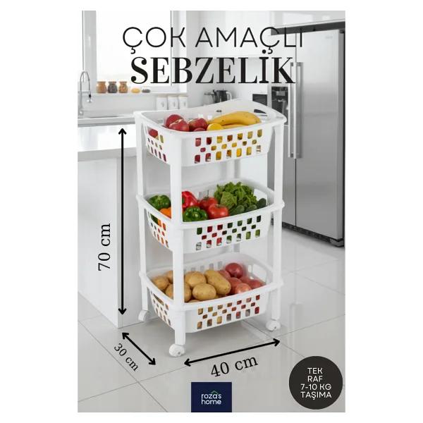 Roza's Home 3 Katlı Sepet Tezgah Yanı Arası Raf Düzenleyici Mutfak Organizer Org-78