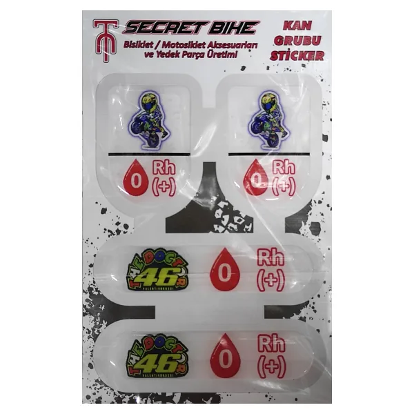 Secret Bike Mavi Motosiklet Ve Kask Kan Grubu Sticker 0 Rh (+) Pozitif