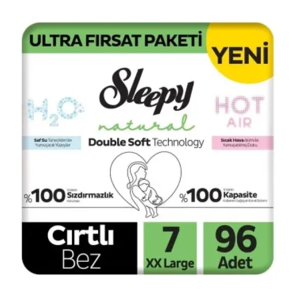 Sleepy Natural Double Soft 7 Numara XX Large 48'li 2 Adet Bebek Bezi