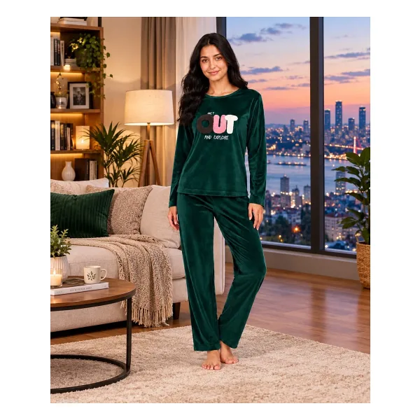 sunzer homewear charme bayan kışlık kadife pijama takımı