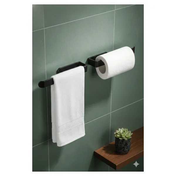TncPatiShop Yapışkanlı Metal Dolu Demir Solo Havluluk Paslanmaz Siyah Havlu Tutucu Banyo Lavabo Mutfak Askısı