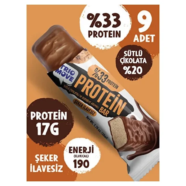 Trio Move Çikolata Kaplamalı Protein Bar - Kurabiyeli Ve Sütlü Çikolatalı 50 G X 9 Adet Protein Bar
