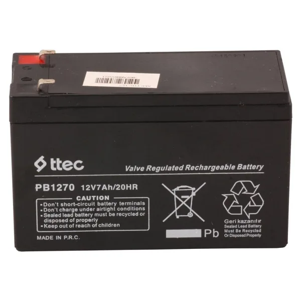 Ttec 12V 7AH-20HR Base Bakımsız Kuru Akü Alarm-Siren için Ups Uygun Değil 1,75 Kg