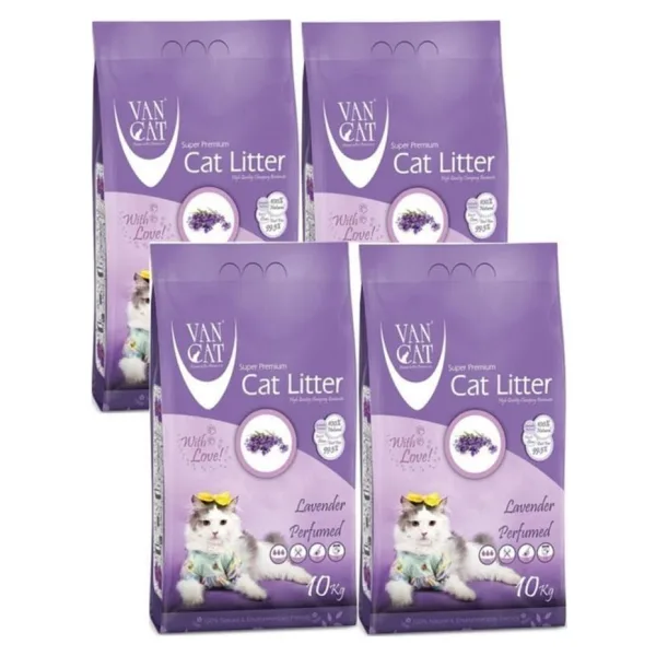 Vancat Lavanta Kokulu 10 kg/11.8 lt 4'lü İnce Taneli Bentonit Kedi Kumu
