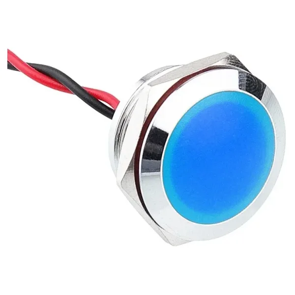 WD19L-P2 19mm 12-24V Kablolu Metal Sinyal Lambası - Mavi