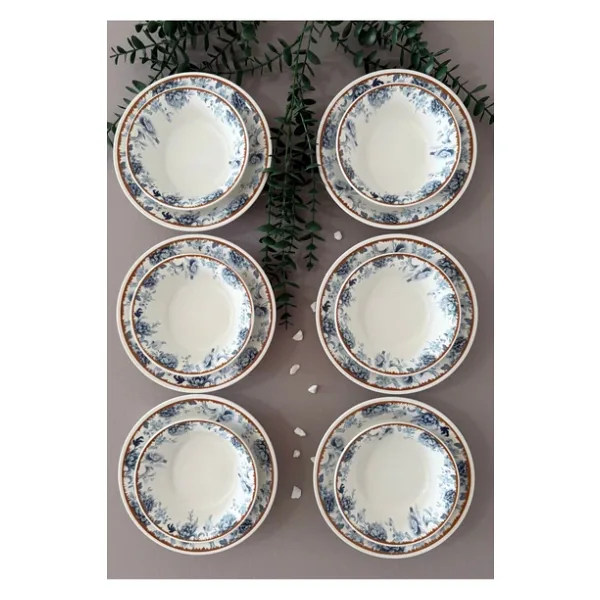 Yiğit Seramik Züccaciye Bluekitchen Model Rölyefli 6 Kişilik 12 Parça Modern Yemek Sofra Takımı